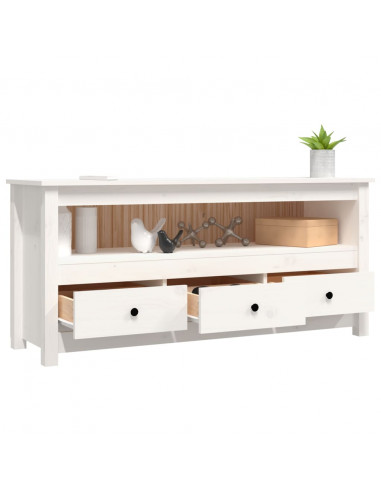 Mobile Porta TV Bianco 114x35x52 cm in Legno Massello di Pino