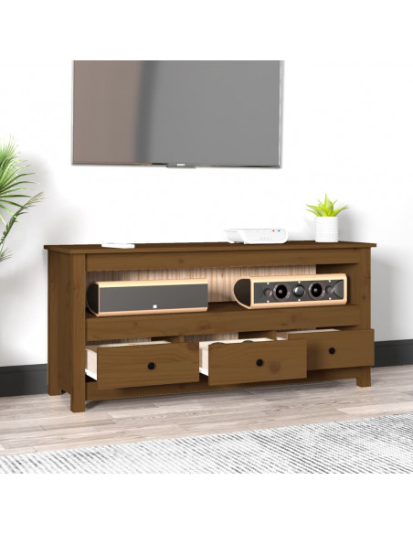 Mobile Porta TV Miele 114x35x52 cm in Legno Massello di Pino