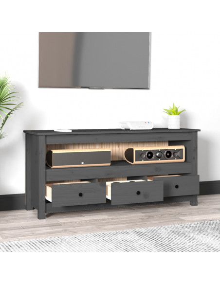Mobile Porta TV Grigio 114x35x52 cm in Legno Massello di Pino