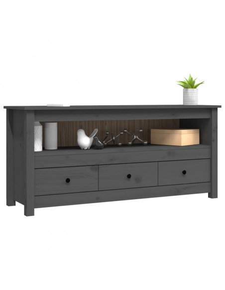 Mobile Porta TV Grigio 114x35x52 cm in Legno Massello di Pino