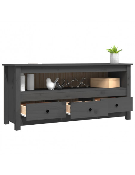 Mobile Porta TV Grigio 114x35x52 cm in Legno Massello di Pino