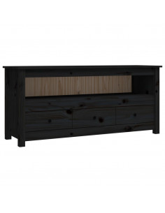 Mobile Porta TV Nero 114x35x52 cm in Legno Massello di Pino 2