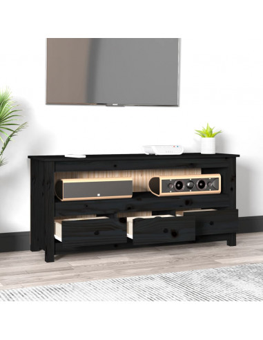Mobile Porta TV Nero 114x35x52 cm in Legno Massello di Pino
