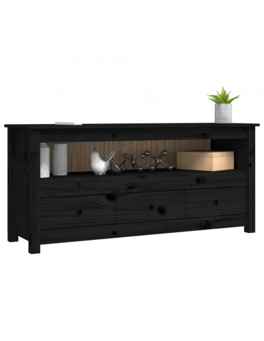 Mobile Porta TV Nero 114x35x52 cm in Legno Massello di Pino