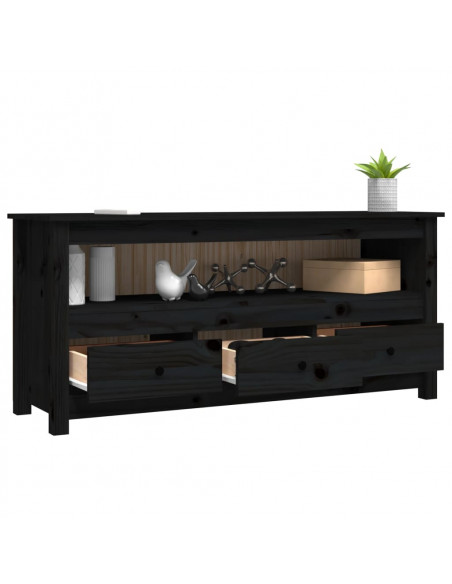 Mobile Porta TV Nero 114x35x52 cm in Legno Massello di Pino