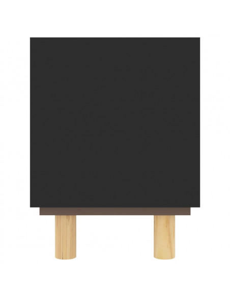 Mobile TV Nero 80x30x40 cm Massello Pino e Rattan Naturale