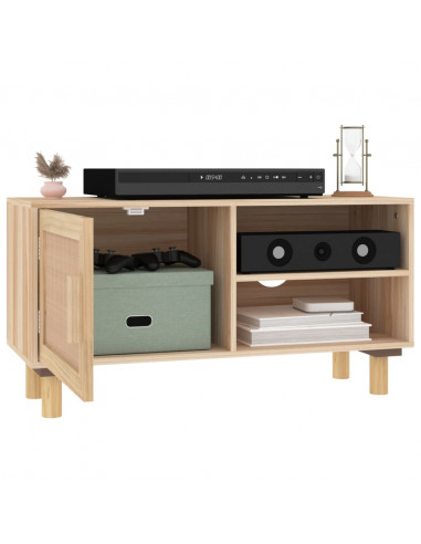 Mobile TV Marrone 80x30x40 cm Massello Pino e Rattan Naturale
