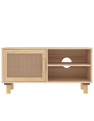 Mobile TV Marrone 80x30x40 cm Massello Pino e Rattan Naturale