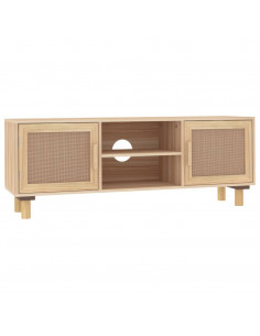 Mobile TV Marrone 105x30x40 cm Massello Pino e Rattan Naturale 2