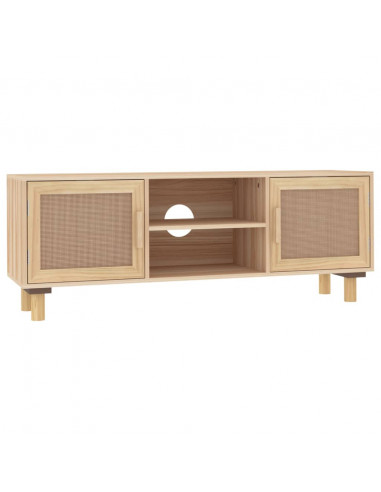Mobile TV Marrone 105x30x40 cm Massello Pino e Rattan Naturale