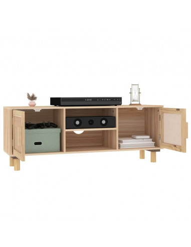 Mobile TV Marrone 105x30x40 cm Massello Pino e Rattan Naturale