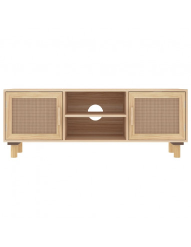 Mobile TV Marrone 105x30x40 cm Massello Pino e Rattan Naturale