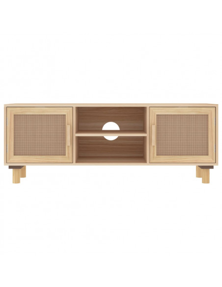 Mobile TV Marrone 105x30x40 cm Massello Pino e Rattan Naturale