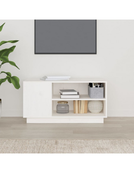 Mobile Porta TV Bianco 80x35x40,5 cm in Legno Massello di Pino
