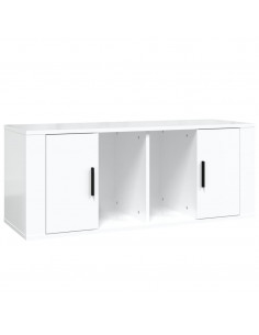 Mobile Porta TV Bianco Lucido 100x35x40 cm in Legno Multistrato 2