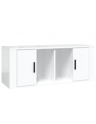Mobile Porta TV Bianco Lucido 100x35x40 cm in Legno Multistrato
