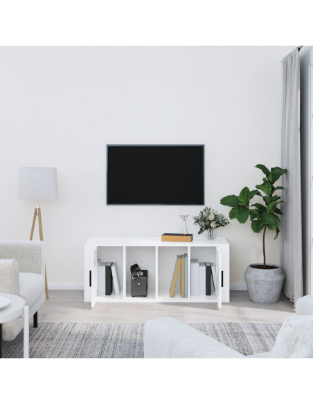 Mobile Porta TV Bianco Lucido 100x35x40 cm in Legno Multistrato