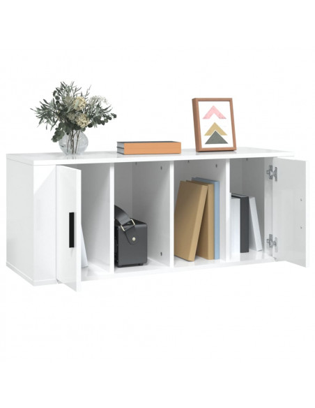 Mobile Porta TV Bianco Lucido 100x35x40 cm in Legno Multistrato