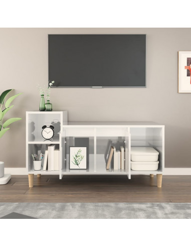 Mobile Porta TV Bianco Lucido 100x35x55 cm in Legno Multistrato