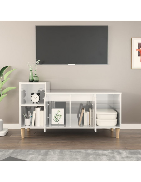 Mobile Porta TV Bianco Lucido 100x35x55 cm in Legno Multistrato