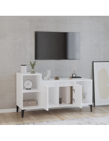 Mobile Porta TV Bianco Lucido 100x35x55 cm in Legno Multistrato