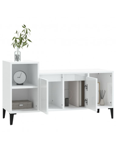 Mobile Porta TV Bianco Lucido 100x35x55 cm in Legno Multistrato