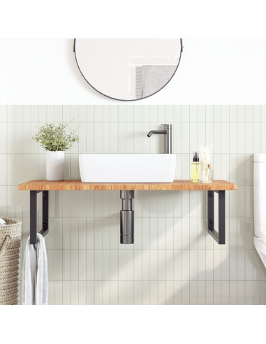 Ripiano a Parete per Lavabo in Acciaio e Massello di Rovere