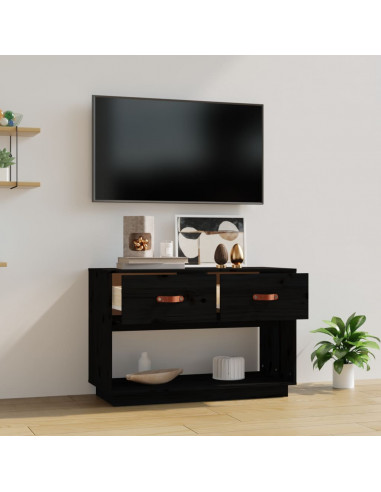 Mobile Porta TV Nero 90x40x60 cm in Legno Massello di Pino