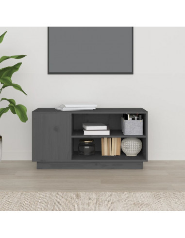 Mobile Porta TV Grigio 80x35x40,5 cm in Legno Massello di Pino
