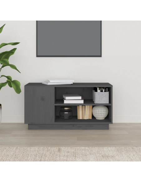 Mobile Porta TV Grigio 80x35x40,5 cm in Legno Massello di Pino