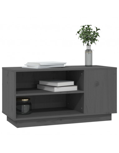 Mobile Porta TV Grigio 80x35x40,5 cm in Legno Massello di Pino