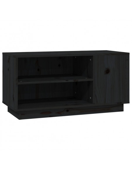 Mobile Porta TV Nera 80x35x40,5 cm in Legno Massello di Pino