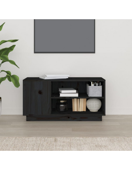Mobile Porta TV Nera 80x35x40,5 cm in Legno Massello di Pino