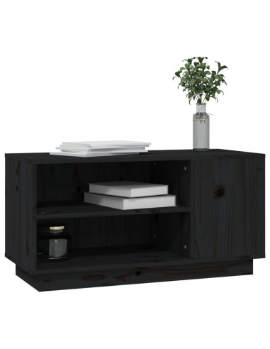 Mobile Porta TV Nera 80x35x40,5 cm in Legno Massello di Pino