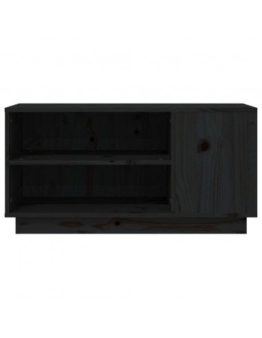Mobile Porta TV Nera 80x35x40,5 cm in Legno Massello di Pino