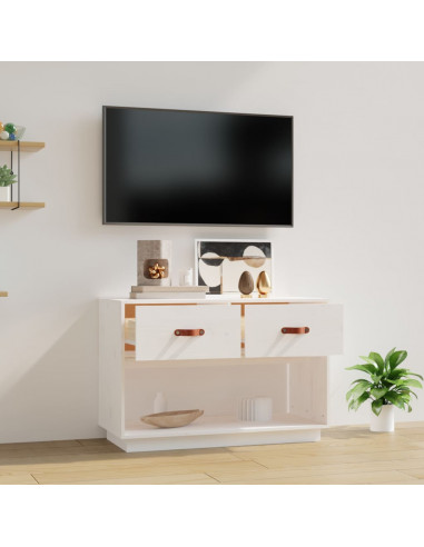 Mobile Porta TV Bianco 90x40x60 cm in Legno Massello di Pino