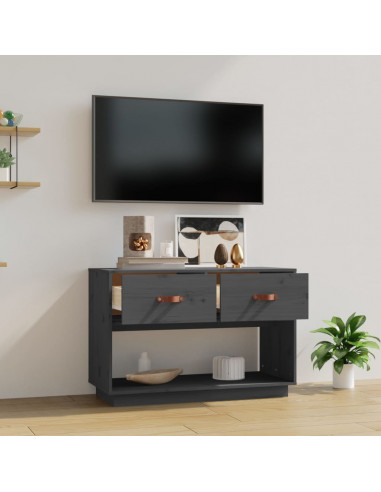 Mobile Porta TV Grigio 90x40x60 cm in Legno Massello di Pino