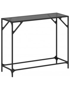 Tavolino Consolle con Piano in Vetro Nero 98x35x81cm in Acciaio 2