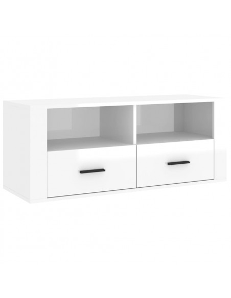 Mobile Porta TV Bianco Lucido 100x35x40 cm in Legno Multistrato
