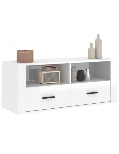 Mobile Porta TV Bianco Lucido 100x35x40 cm in Legno Multistrato