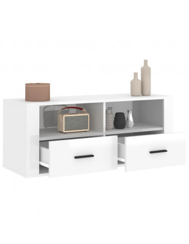 Mobile Porta TV Bianco Lucido 100x35x40 cm in Legno Multistrato