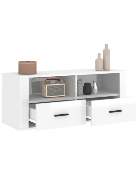 Mobile Porta TV Bianco Lucido 100x35x40 cm in Legno Multistrato