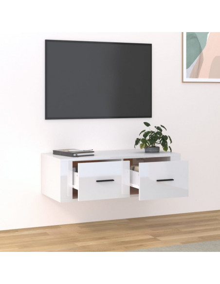 Mobile TV Pensile Bianco Lucido 80x36x25cm in Legno Multistrato