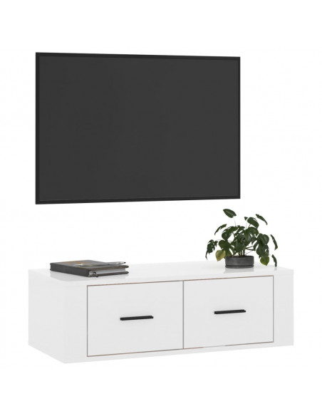 Mobile TV Pensile Bianco Lucido 80x36x25cm in Legno Multistrato