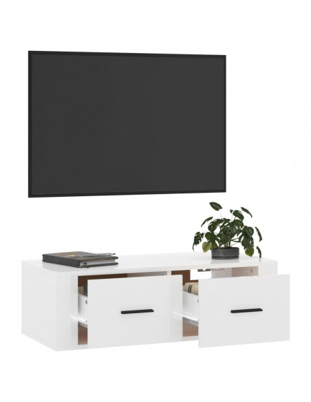Mobile TV Pensile Bianco Lucido 80x36x25cm in Legno Multistrato