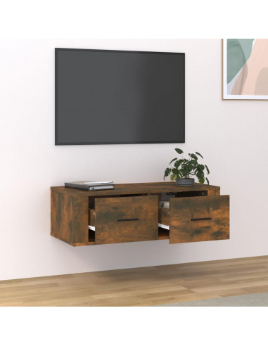 Mobile TV Pensile Rovere Fumo 80x36x25 cm in Legno Multistrato