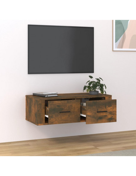 Mobile TV Pensile Rovere Fumo 80x36x25 cm in Legno Multistrato