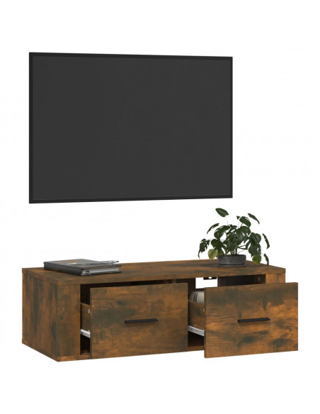 Mobile TV Pensile Rovere Fumo 80x36x25 cm in Legno Multistrato