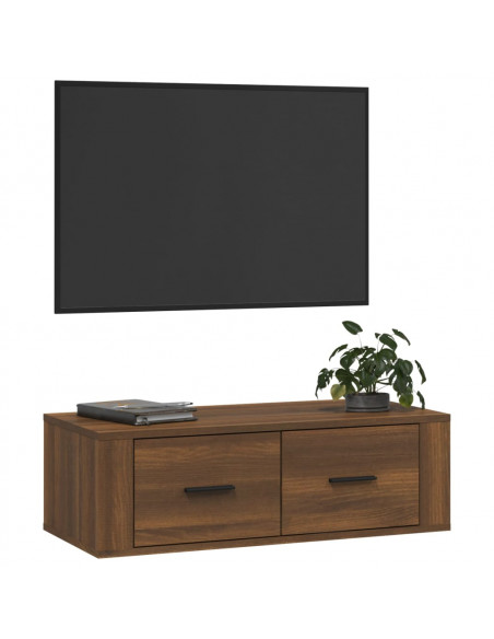 Mobile TV Pensile Rovere Marrone 80x36x25 cm Legno Multistrato