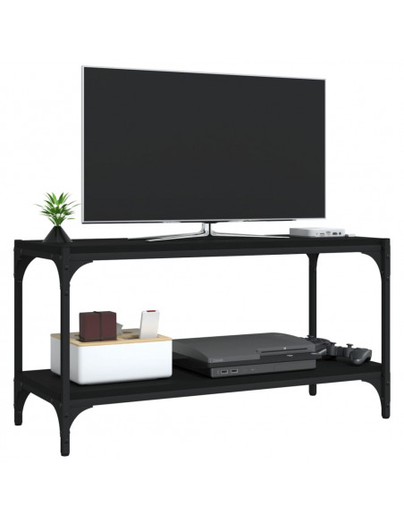 Mobile Porta TV Nero 80x33x41 cm in Legno Multistrato e Acciaio
